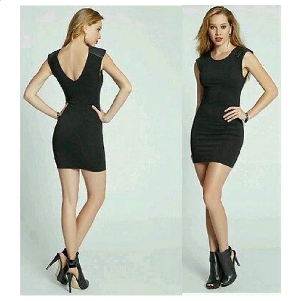 NEW Guess Bodycon w/Faux Leather Quilted sleeves